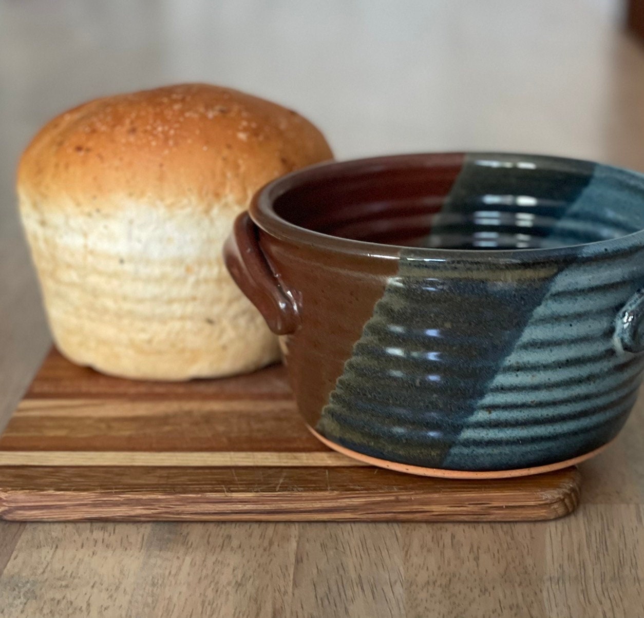 Bread Baker Pottery Bread Crock, 12 Bread Recipes Included Tri-color Glaze  Ceramic Baker by Neal Pottery in Stock and Ready to Ship 