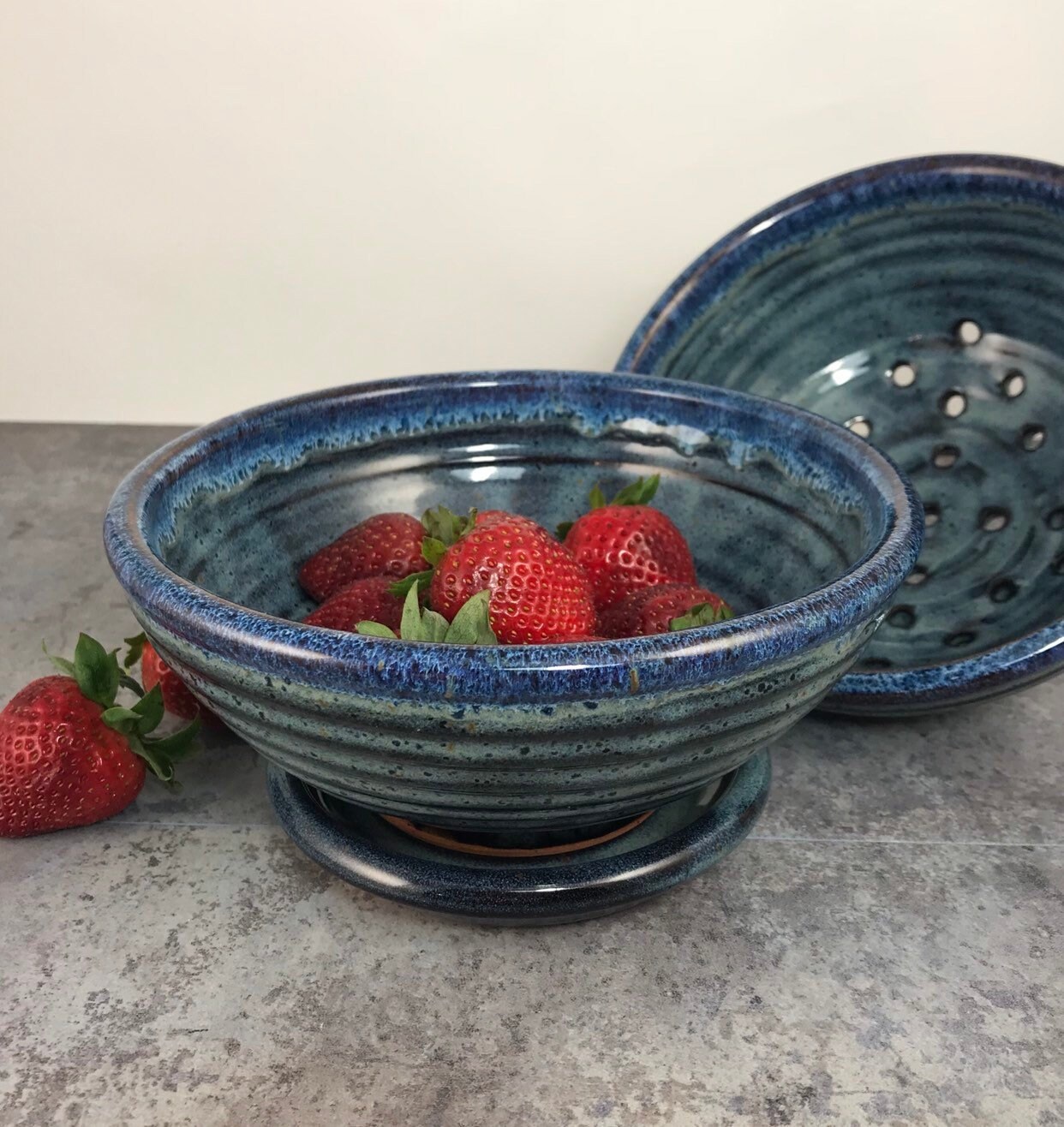 Berry Bowl Colander Fruit Bowl with Saucer Handmade Etsy