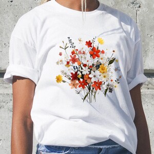 フローラルブーケTシャツ、カジュアルシャツ、春のファッション、レディースサマートップス、ガーデニング愛好家へのギフト、自然にインスパイアされたアパレル