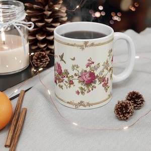 Victorian Floral Mug - Elegant Vintage Rose Pattern for Classic Tea Time | 11oz Ceramic Gift Mug