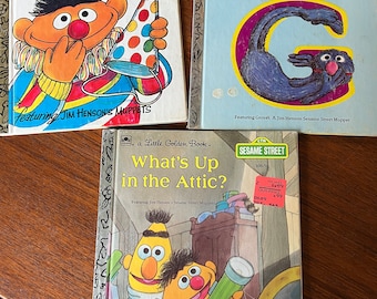 3 libri vintage di Sesame Street Un piccolo libro d'oro GRover Ernie attic