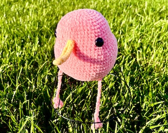 Gehaakte knuffelkiwi, handgemaakte flamingoknuffel, knuffelvogel, natuurvormig knuffeldier, wonky unieke knuffels, klein zachtroze kussen