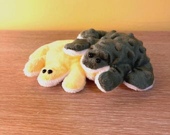 Handmade Frog plushie, bean filled stuffed toy, frog shaped stuffed animal, wonky unique plushies, green yellow reptile, small soft pillow