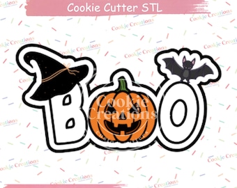 BOO Cookie Cutter | Digital STL file download for 3D printing, Witch hat, jack-o-lantern & bat cookie cutter for Halloween