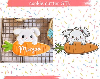 Bunny Carrot Cookie Cutter - Easter Spring STL and PNG files, instant download and 3D printed