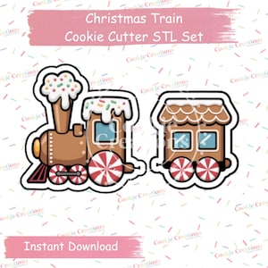 Può includere: Un set STL di taglia biscotti a forma di treno natalizio. Il set include una locomotiva e una carrozza, entrambe con design in stile pan di zenzero. La locomotiva ha un camino sormontato da glassa e zuccherini. La carrozza ha un tetto e finestre in pan di zenzero.