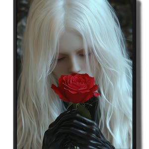 Red Rose Gothic Angel Art Dark Fantasy Wall Art