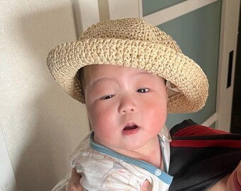 Chapeau de paille fait main pour petites filles ou garçons, chapeau de soleil pour sortie d'été pour enfants, chapeau pour bébé, chapeau au crochet pour enfants