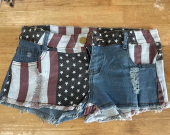 Women jeans with American flag pattern, Mini Denim Shorts for Woman, Lady Sexy Jeans, Woman Sexy Shorts
