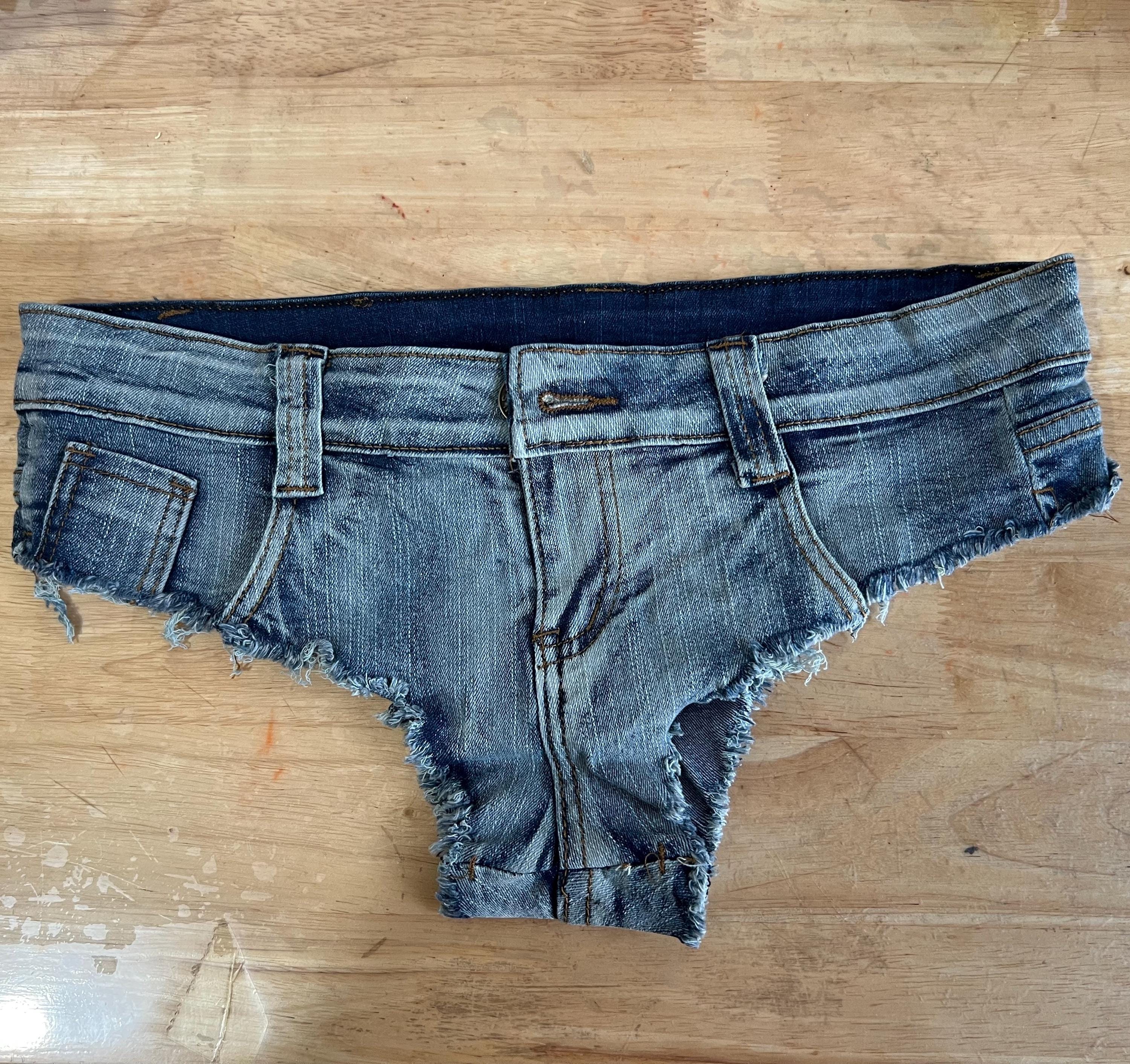 Women Sexy Thong Jeans Short, Lady Micro Jeans Short, Women Sexy Low Waist Denim Shorts with Hole, Jeans Thong Skorts, Really Sexy Jeans