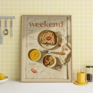 Wochenend-Menü Kunstdruck - Minimalistisches Frühstücks-Wandbild, freches Küchen-Poster, ästhetisches Brunch-Dekor, digitaler Download