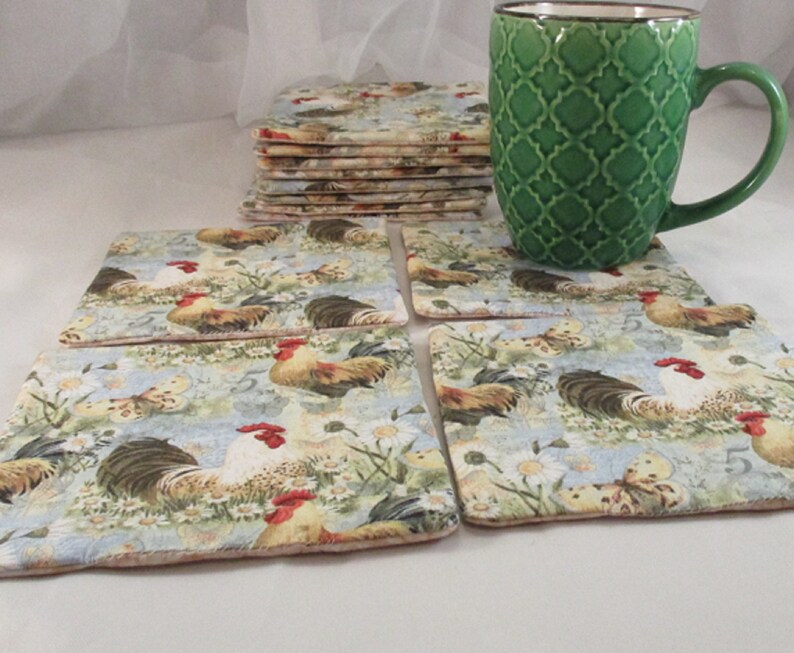 Chickens Mug Rugs Coasters Coffee Mug Mats Roosters Farmhouse Etsy