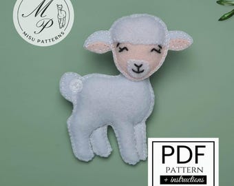 Sheep Felt Sewing Pattern + photo tutorial, DIY Farmhouse Animal (PDF Digital download)