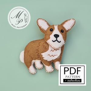 Corgi PDF Pattern Pet Lovers Corgi Felt Ornament Pet Sewing Pattern Nursery decor Dog Ornament Animal Day, Keychain, Car Hanging Ornament