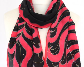 Red black peacock feather scarf, stylish silk scarf - Party Peacock Scarf -