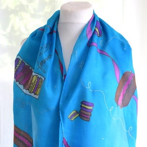 Turquoise Macaron Silk Scarf / french macaron art / macaron scarf