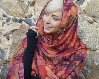 Hand Painted Rich Tones Silk Scarf - Hand dyed wrap - Copper Scarf Wrap