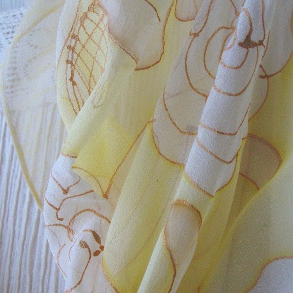 Silk Scarf hand painted in Yellow Floral Design