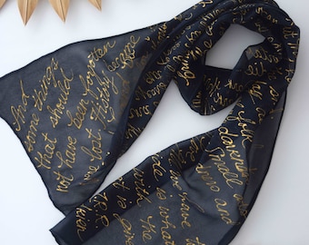 Black gold book quote scarf from Tolkien, Tolkien book scarf