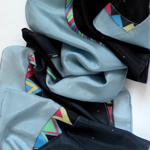 Grey black abstract silk scarf, perfect gift for businesswomen