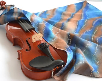 Unisex silk bandana, blue brown scarf, musicians gift
