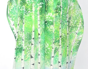 Birch tree scarf i, hand painted silk scarf ,  Latvian birch forest scarf