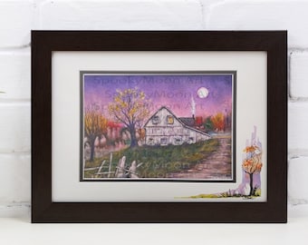 Ghost Decor Art Print, double matted, "Ghosts in My Yard" with Original Sketch by Artist 11x14