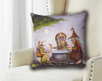 Halloween Martini Witches Pillow,  Original Design