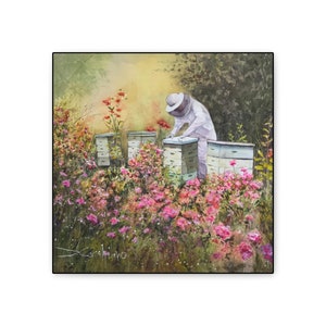 Beekeeper Canvas Art Print,  Beekeeper Gift, Bee Art, Honey Bee,  Bee Garden, Bumble Bee, Pollinators, Farmhouse Decor, Beehive Box