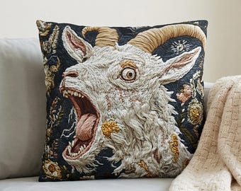 Surreal Screaming Goat Pillow | Abstract Art Throw Cushion Decor