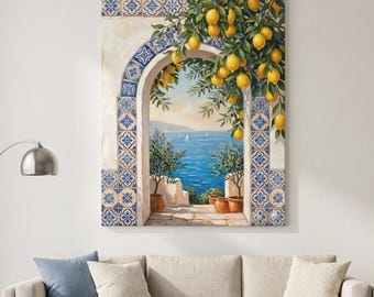 Mediterranean Lemon Canvas Art - Amalfi Coast Wall Decor for Kitchen Print