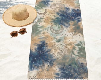Zodiac Tie Dye Sarong | Celestial Boho Beach Towel, Mystic Astrology Gift for Her