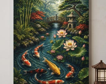 Japanese Koi Fish Canvas Art - Zen Garden Wall Decor for Living Room
