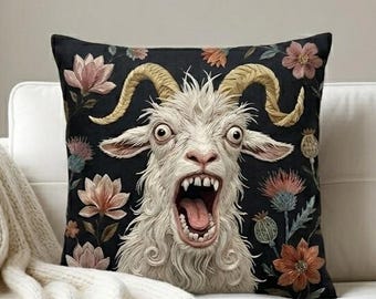 Moody Floral Dark Maximalist Decor | Screaming Goat Pillow Case | Unique Oddity Gift