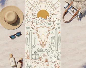 Southwestern Bison Skull Beach Cloth | Desert Cactus Festival Towel | Western Boho Gift