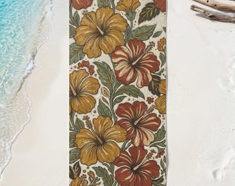 Retro Hibiscus Boho Beach Cloth | Tropical Floral Festival Towel | Summer Vacation Gear