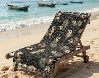 Dark Botanical Opossum Beach Cloth | Gothic Floral Festival Towel | Weird Aesthetic Gift