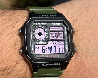 Reloj Casio AE1200 World Time personalizado – Flora Fusion Mod