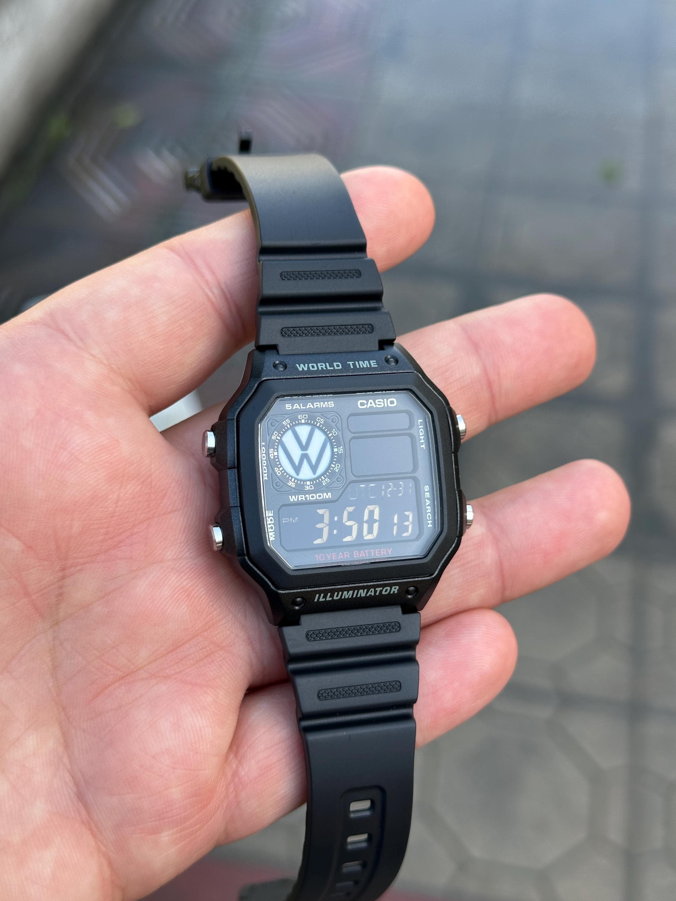 時計 Casio AE1200Custom ALL BLACK Custom Casio AE1200 Digital Watch – Volkswagen Mod, World Time - Etsy
