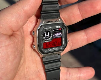 Reloj Casio AE-1200 personalizado "Honda Type R" Edition – JDM Racing Mod HQ Logo Correa negra Nuevo en caja metálica