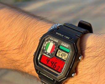 Custom Casio AE1200 Watch, "Italy" Edition, Digital Mod