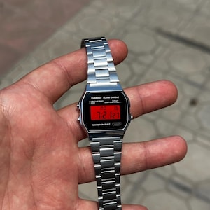 Custom Casio A158W – Minimalist "Red LCD" Edition Retro Unisex Watch