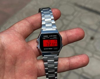 Orologio Casio A158W personalizzato – Edizione minimalista "LCD rosso" stile retrò unisex