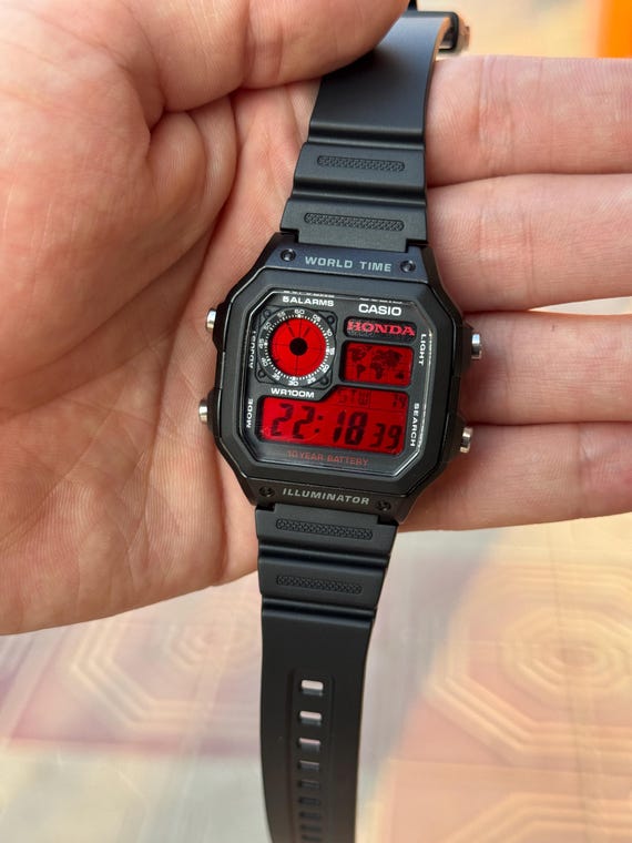 Custom Honda Modified Casio Royale Watch, Red Accents, Digital