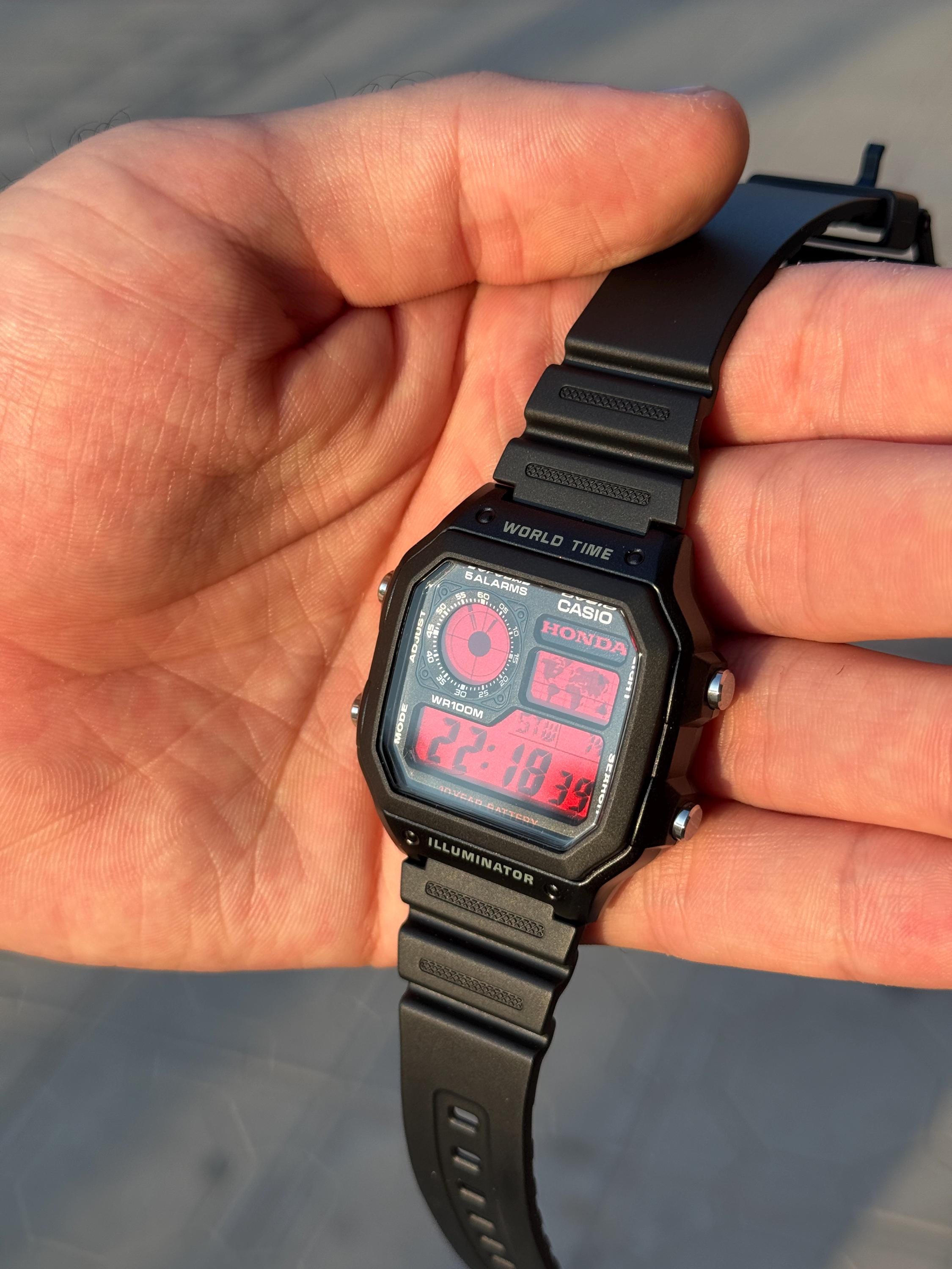Custom Honda Modified Casio Royale Watch, Red Accents, Digital