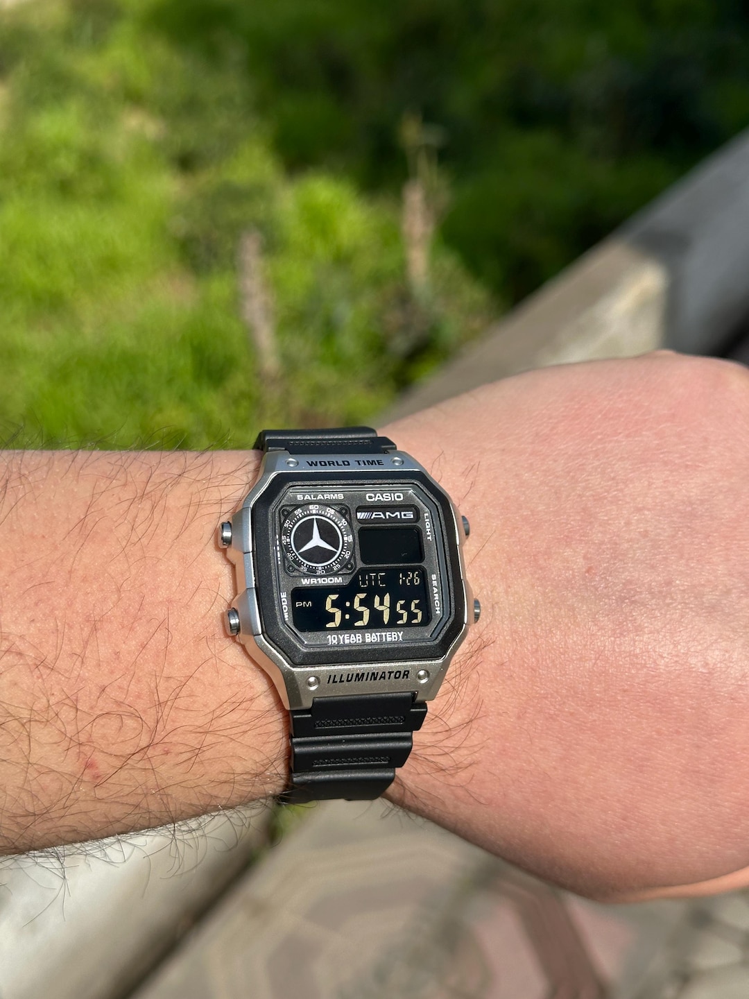 Custom Casio AE1200 Mercedes Digital Watch | World Time Retro Car