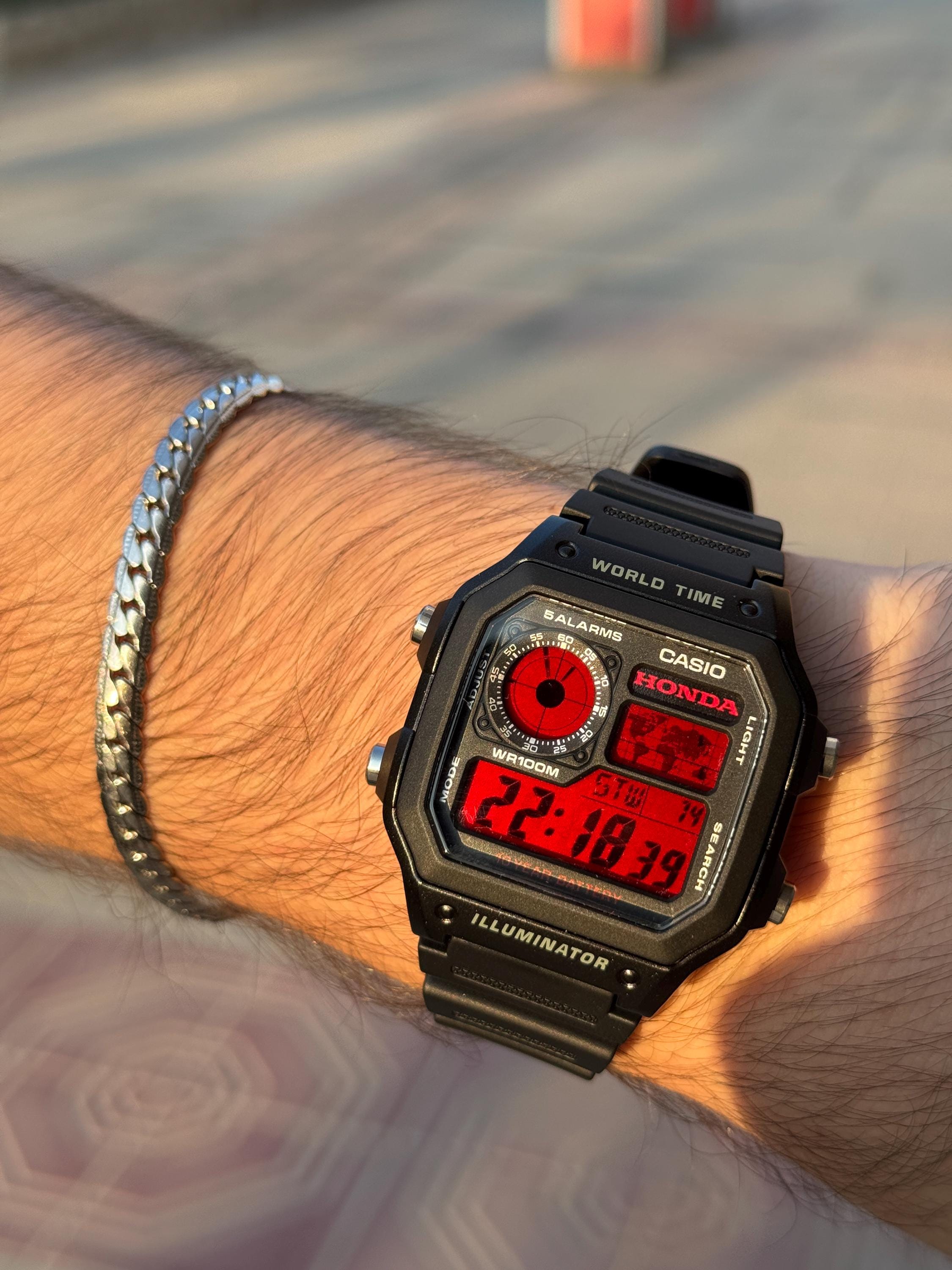 Custom Honda Modified Casio Royale Watch, Red Accents, Digital