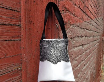 White Satin and Black Lace Petal Bag