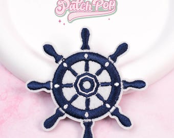 Iron On Nautical Ship Wheel Patch - Embroidered Sailor Navy Sailing Cruise Patch for Jacket Bags Trucker Hat