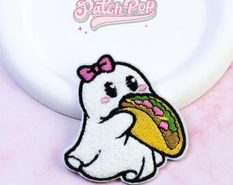 Écusson thermocollant brodé Taco Ghost - Écusson d'Halloween effrayant